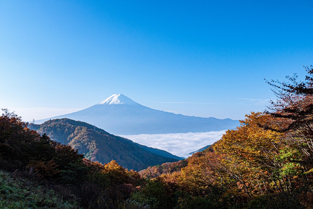 山梨県の富士五湖の1つ河口湖の天下茶屋から見る富士山